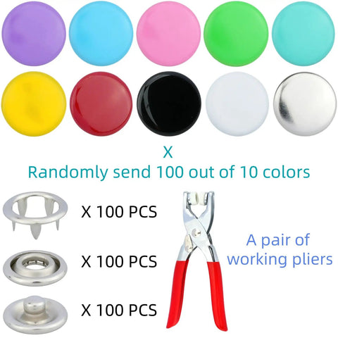 Pro Grade Snap Button Kit For Fabric Craft And Clothing 400 Pieces 100 Sets 9.5 mm Stainless Steel Snaps In 10 Colors With Pliers