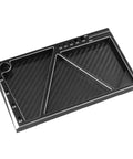 Built Different Carbon Fiber And Steel Multitask Screw Tray For Rc Crawlers Featuring Magnetic Gasket Nut Organizer Upgraded Modify Repair Tool Accessory Kit, flat top view.