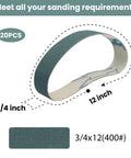Replacement 20 Piece Sanding Belt Kit 400 Grit Ceramic and Aluminum Oxide Belts for Ken Onion Edition, 3/4 x 12 inch size
