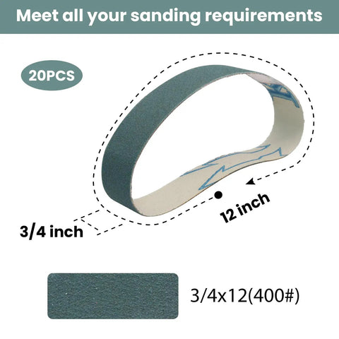 Replacement 20 Piece Sanding Belt Kit 400 Grit Ceramic and Aluminum Oxide Belts for Ken Onion Edition, 3/4 x 12 inch size