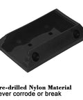 Close-up of a black nylon deck railing bracket from the 40 Piece Deck Railing Brackets Connectors For 2x4 Railing Posts With 240 Wood Screws.