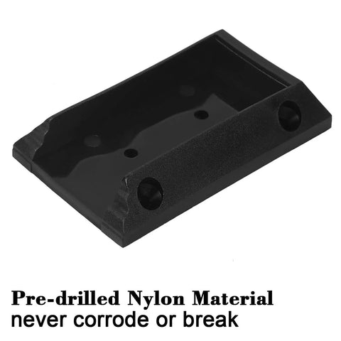 Close-up of a black nylon deck railing bracket from the 40 Piece Deck Railing Brackets Connectors For 2x4 Railing Posts With 240 Wood Screws.