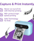 Instant Print Camera For Kids 16MP Inkless Prints With Digital Camera And Fun Frames Selfie Mode And Easy Controls Designed For Ages 3 To 12 A Kid Friendly Dope Mini Studio That Makes Birthday Gifts Feel Extra Cool. blue kid instant print camera printing photo