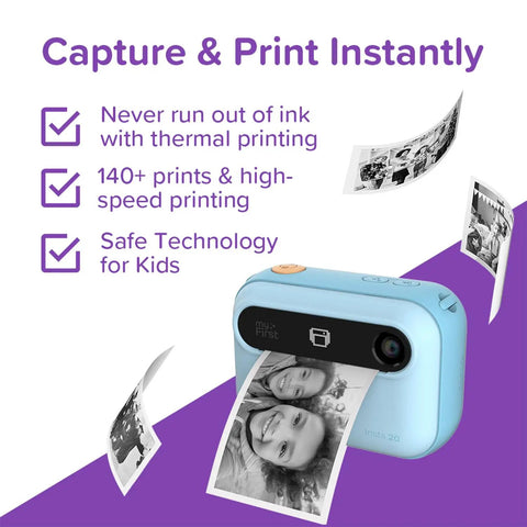 Instant Print Camera For Kids 16MP Inkless Prints With Digital Camera And Fun Frames Selfie Mode And Easy Controls Designed For Ages 3 To 12 A Kid Friendly Dope Mini Studio That Makes Birthday Gifts Feel Extra Cool. blue kid instant print camera printing photo