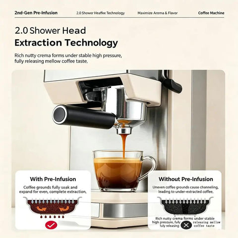 Straight Fire Smart Fully Automatic Espresso Machine Loaded With A Built In Conical Burr Grinder And Twenty Five Precision Settings For Brewing Hot And Cold Brew Coffee Right At Home Daily with 2.0 shower head extracting coffee.