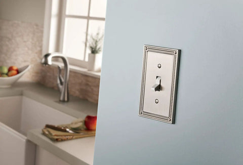 Beaded Single Duplex Outlet Wall Plate With Vintage Inspired Detailing In Brushed Nickel Finish 1 Gang ETL Certified GFI Outlet Decorative Cover One Pack