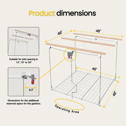 No Sweat Overhead Garage Storage Rack Straight Up Heavy Duty Ladder Free Ceiling Lift Tray For 8 To 10 Ft Ceilings 250 Pound Weight Limit With Secure Safety Latch In Bright White