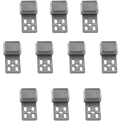 Heavy Duty 10 Piece Sofa Spring Repair Kit With 5 Hole Metal Clips And 40 Snap Tight Screws showing silver metal clips for furniture repairs.