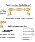 Diagram of Brushed Gold Cabinet Pulls 3.75 Inch Center To Center Drawer Handles 96mm Kitchen Cabinet Hardware dimensions