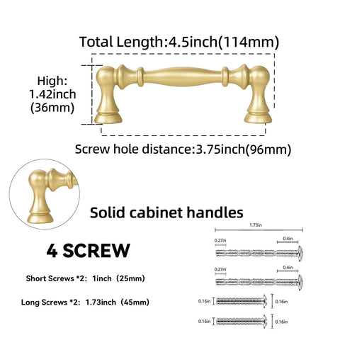 Diagram of Brushed Gold Cabinet Pulls 3.75 Inch Center To Center Drawer Handles 96mm Kitchen Cabinet Hardware dimensions