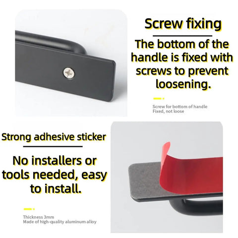 Adhesive Cabinet Handles Self Stick Drawer Pulls Black Zinc Alloy No Drill Required For Kitchen Cabinets Drawers Refrigerators Windows And Sliding Doors 8.25 Inch Length Anti Fingerprint Coating Resists Smudges And Water Stains; screw-fixed base