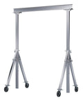 Rock Solid Adjustable Height Aluminum Gantry Crane With V Groove Cast Iron Wheels 15 By 12 Foot Span 2000 Pound Capacity side view image.