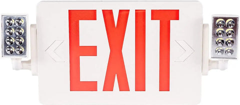 LED Exit Signs With Emergency Lights Double Sided Adjustable Emergency Combo Light With Backup Battery Built Tough Hard Wired Commercial Grade 120 277V Fire Resistant UL 924 Green 6 Pack showing front view
