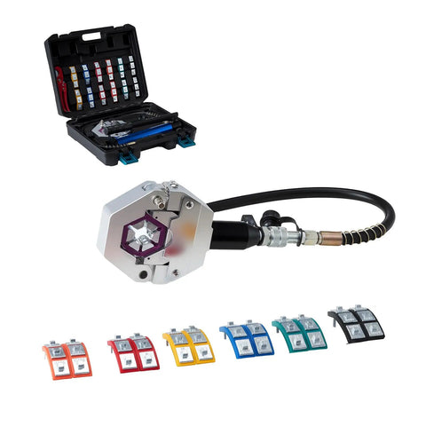 Hydraulic Hose Crimper Kit for Automotive Air Conditioning Repair With Seven Dies and Snap-On Carrying Case, tool and accessories