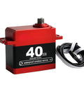 Heavy Duty 40KG Digital Coreless Servo Built Like A Tank With Full Metal Gears, waterproof with black and red design.