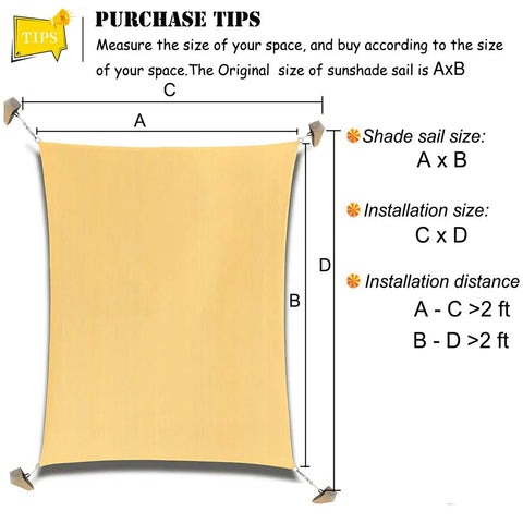 Diagram of Outdoor Sun Shade Sail Canopy 6 By 8 Feet Rectangle UV Blocking Sunshade Fabric for Pergola Backyard Garden Yard Sand Color