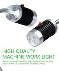 Solid Led Magnetic Work Light With Flexible Gooseneck Delivers Badass 900 Lumen Glow For Machinists And Shop Crew Built Tough With Waterproof Aluminum Housing Real Deal For Lathes Drill Presses And Rough Job Site Tasks close-up of LED lamp with aluminum alloy cover and flexible gooseneck.