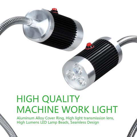 Solid Led Magnetic Work Light With Flexible Gooseneck Delivers Badass 900 Lumen Glow For Machinists And Shop Crew Built Tough With Waterproof Aluminum Housing Real Deal For Lathes Drill Presses And Rough Job Site Tasks close-up of LED lamp with aluminum alloy cover and flexible gooseneck.