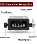 Two Pack Mechanical Counter Kit With One 0-99999 Five Digit Manual Tally And One 0-999999 Six Digit Manual Counter Resettable Pull Counter Manual Stroke Clicker No Fuss Tracking Reps And Movements showing components like reset knob and mounting holes.