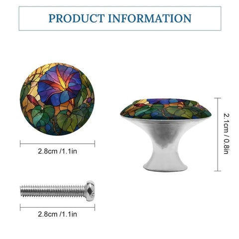 Morning Glory Flower Stained Glass Round Cabinet Knobs with screws, crystal glass drawer pulls, 2.8cm diameter, side view