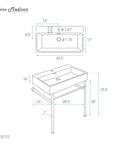Dimensions diagram of Claire 30 Inch Ceramic Console Sink With Glossy White Basin, Scratch Resistant Non Porous Ceramic