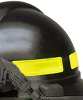 Yellow Retro Reflective Hard Hat Stickers 1 By 4 Inch Pack Of 16 Durable Helmet Decals for construction and safety on black hard hat