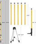 Built Like A Tank Telescoping Laser Level Stand With Hella Flexible 13.8 Foot Vertical Reach, showing height adjustments and tripod base.