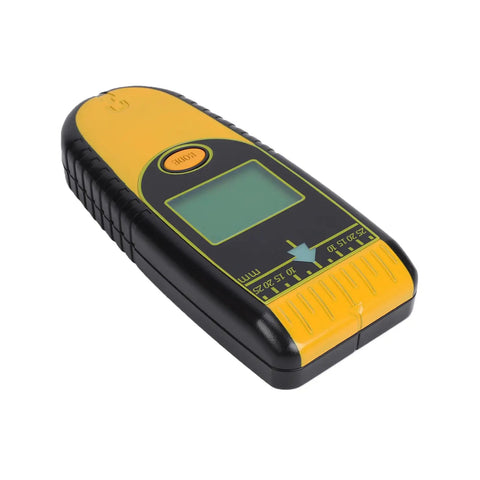 Hyuduo Stud Finder Wall Scanner 7 in 1 (Yellow) angled view showcasing LCD display and control buttons.