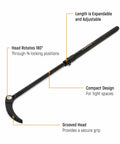 29 To 48 Inch Extendable Pry Bar With 180 Degree Rotating Head Featuring 14 Locking Positions And Compact Design For Tight Spaces