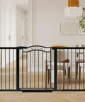 Ultra Wide Baby Gate With Door, Fits 65.4 To 68.1 Inches, 30 Inch Tall, Pressure Mounted No Drill, Indoor Black Metal Gate