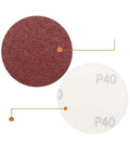 Grab This Rad 10 Pack Of Assorted Sanding Discs For A Sweet Smooth Finish On Wood Or Metal With Hook And Loop Backing That Grabs Hard To Keep It All Secure While You Work Up A Storm. P40 grit abrasive sanding discs showing different textures.