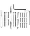 Installation hardware for Sliding Interior Door Handle Set For Home Use Easy Glide Lever Knob, screws and hex keys shown.