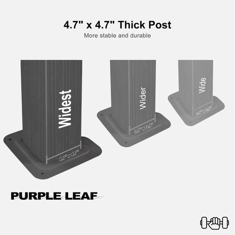 Comparison of 4.7 x 4.7 inch thick posts with durable design, labeled widest, wider, and wide, for aluminum gazebo stability.
