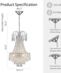 Crystal Chandelier French Empire Pendant Flush Mount Ceiling Light In Silver Finish For Bedroom Hallway Bar Kitchen Bathroom 20.9 Inches High By 12.2 Inches Wide E12 Base Bulbs Not Included Requires 3 E12 LED Bulbs hanging ceiling view