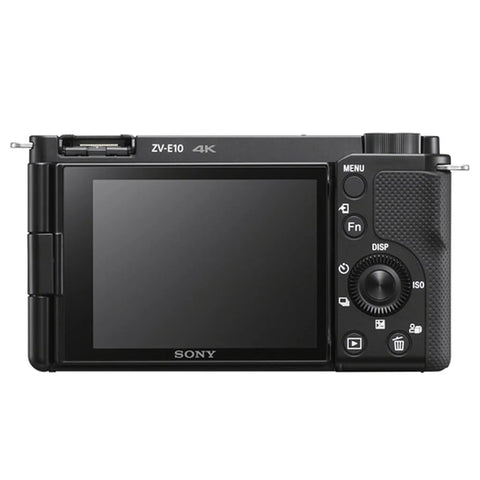 Back view of ZV-E10 Mirrorless Camera Bundle With 16 to 50mm Kit Lens And Forty Piece Accessory Bundle Including 64GB SD Card LED Light Case