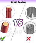 Wine Bottle Cork Stopper Kit With Dope PVC Heat Shrink Capsules showing sealing comparison with red capsule, 60 Pcs
