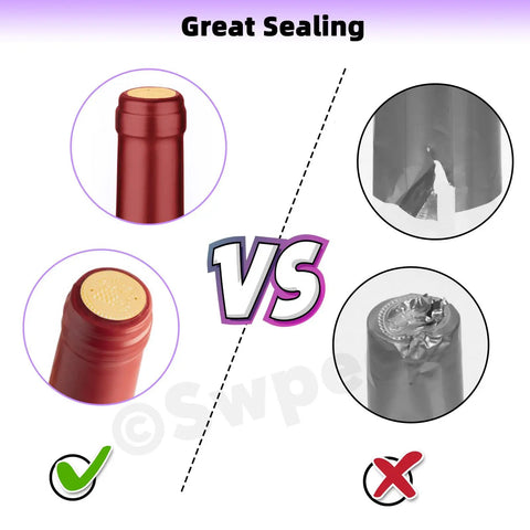 Wine Bottle Cork Stopper Kit With Dope PVC Heat Shrink Capsules showing sealing comparison with red capsule, 60 Pcs