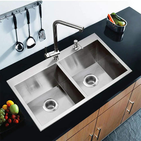 Heavy-Duty Kitchen Sink Strainer Set, 2 Dope Stainless Steel Mesh Drain Screens With Wide Rim in modern stainless steel sink setup