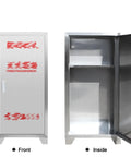 Heavy Duty Outdoor Fire Extinguisher Cabinet With Lock weatherproof steel, front and inside view showcasing tamper-resistant design.