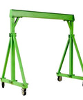 Smooth Operator Portable Gantry Crane with height adjustable rig, green steel frame for lifting, mobile and sturdy.