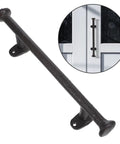 Heavy Duty Cast Iron Gate Handle 11.81 Inch Barn Door Pull With Vintage Rustic Farmhouse Charm, shown on white door
