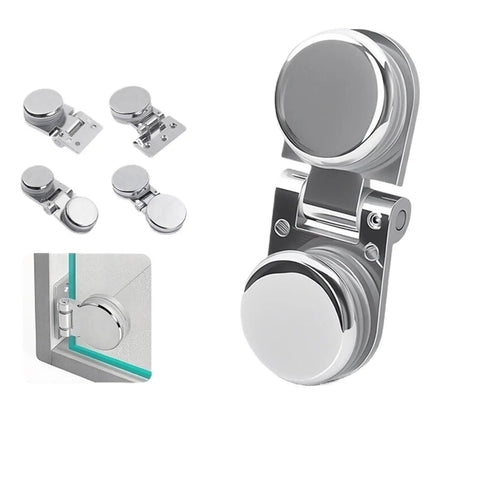 Frameless Glass Shower Hinge With Soft Close Damper No Slams, 90/180 Degree Mortise Mount Chrome Cover, Zinc Alloy Build close-up