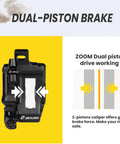 Hydraulic Disc Brake Kit For Mountain Bikes, Road Bikes And Electric Scooters Front And Rear Calipers With 160mm Rotors Dual Piston Aluminum Alloy No Squeak Quiet High Temperature Resistance shown with dual-piston brake caliper detail.