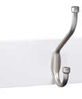 Wall Mounted Coat Rack With Wood Base And Five Double Metal Hooks For Entryway Or Bedroom, Space Saver Storage Organizer In White Finish