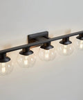 Matte Black Farmhouse 5 Lights Bathroom Vanity Lights With Globe Glass Shades Modern Wall Fixture For Over Mirror And Kitchen Cabinet 37 Inch Long Slick Mid Century Style Bath Lighting