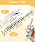 Pineapple Eye Remover Tool Set With Two V Shaped Cutters And Two Removal Clips, Stainless Steel Pineapple Peeler Knife dimensions shown
