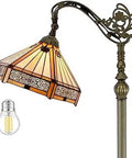 Tiffany Style Floor Lamp With Hexagon Stained Glass Shade Arched Gooseneck Reading Light For Corner Living Room Or Bedroom 64 Inch