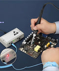 Person using ESD Safe Go-To Wrist Strap For PC And Electronics Repair With Adjustable Wristband And Alligator Clip during soldering