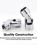 Three Eighths Inch Drive Universal Flex Socket Set For SAE And Metric Chrome Vanadium Steel Swivel Head