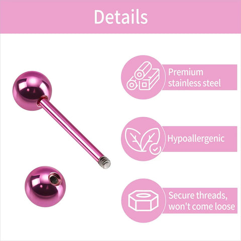 Dope Mixed Color 14G Stainless Steel Straight Barbell Tongue Ring Set Five Eighth Inch Length 23 Piece Acrylic Flexible Retainer Jewelry For Women And Men Hypoallergenic Safe All Day Comfort, pink stainless steel barbell